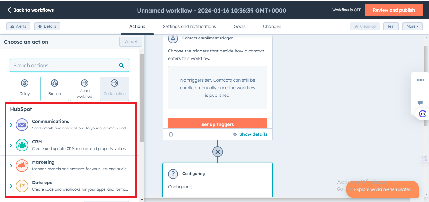 Configuring workflow 